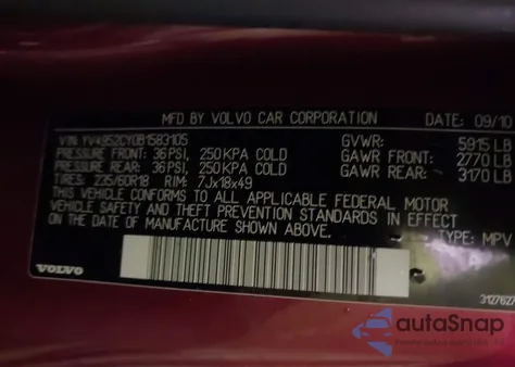 2011 Volvo Xc90 3.2 z USA, uszkodzony, nr VIN YV4952CY0B1583105
